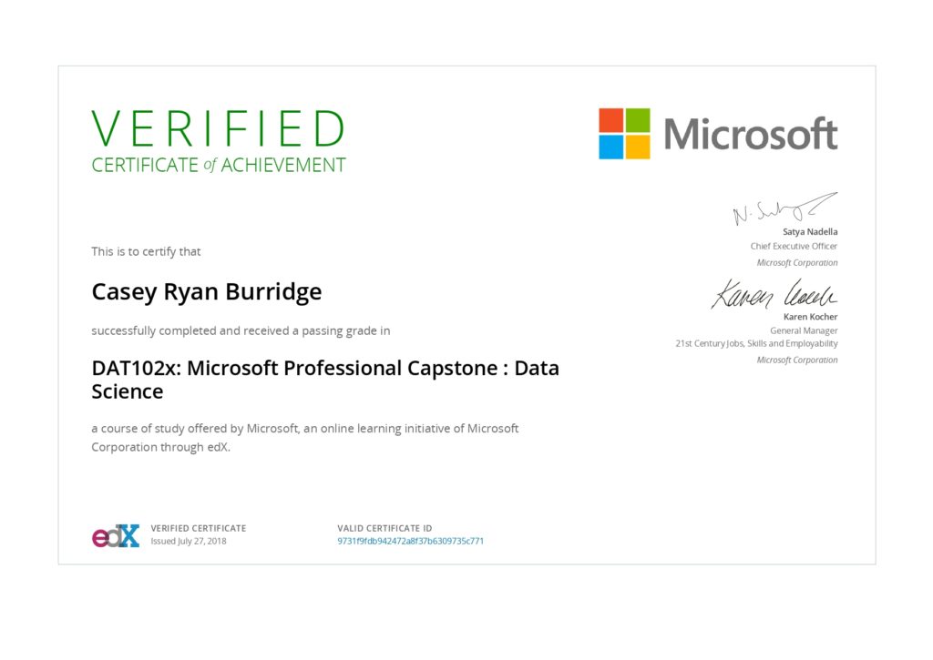 Microsoft DAT102x certificate